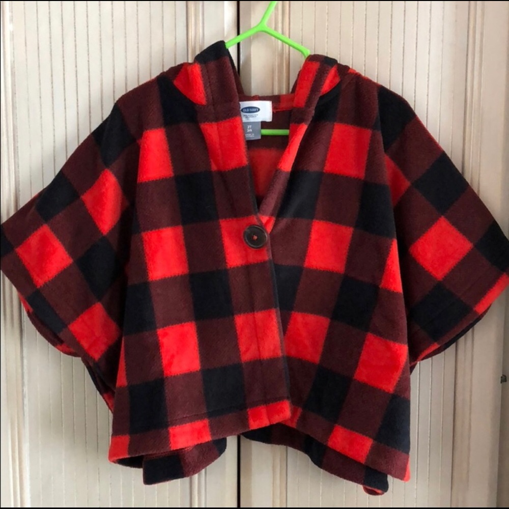 Old Navy Black & Red Plaid Cape Poncho